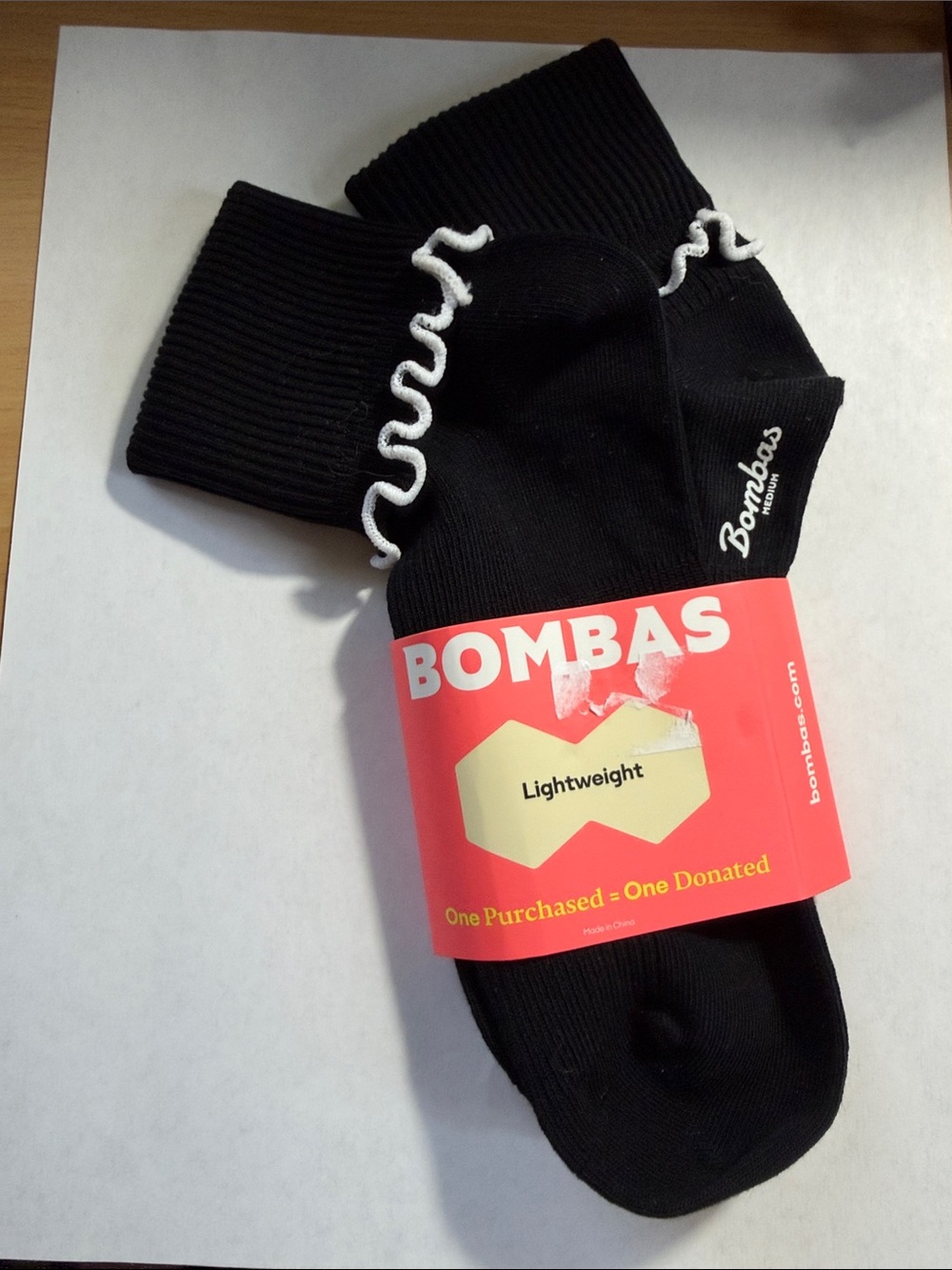 NWTBombas Black Ankle Socks with White Ruffle Trim
